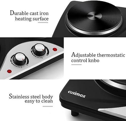 Electric Hobs 2500W Electric Hot Plates for Cooking Portable Hob with 2 Cast Iron Rings/with Dual Temperature Control