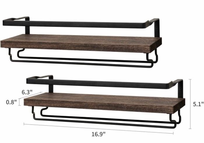 Wall Mounted Wine Shelves Set of 2 Wood Rustic Wine Bottle Glass Floating Racks with Stemware Hanger