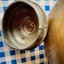 Vintage Kettle & Vintage Fruit Tray with Wooden Inset. Image 9