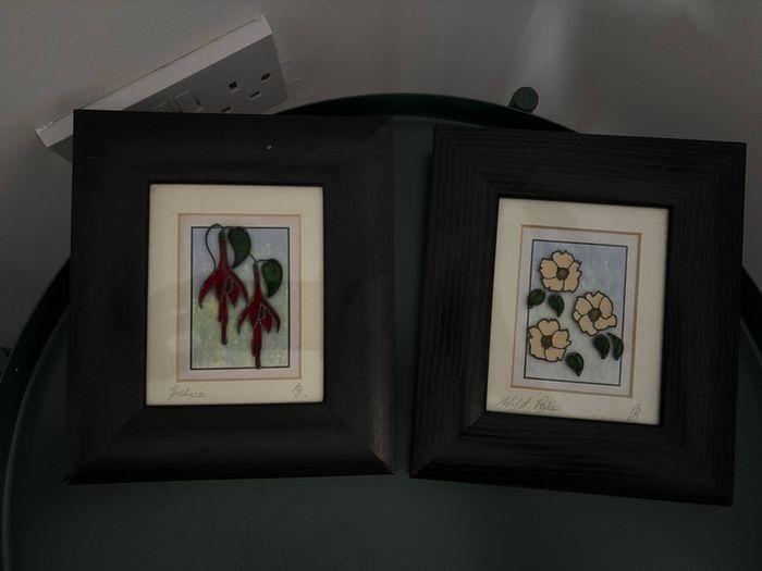 Framed Floral Design Glass Art