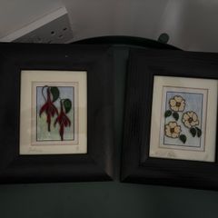 Framed Floral Design Glass Art