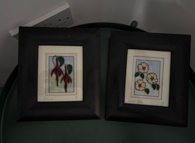 Framed Floral Design Glass Art