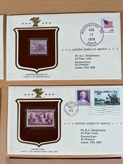 4 x Historic stamps of America collection Panama Canal, NRA, Rushmore, Scott Key