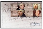 2009 Ireland Classical Composers Commemorative Stamps Booklet Pane featuring Handel, Mozart, Choplin &amp; Haydin Mint Never Hinged (MNH). Hibernian HP187d