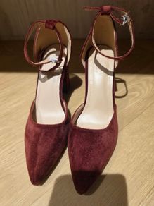 Burgundy Suede Heels Size 38, UK 5