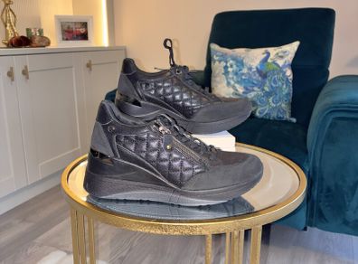 XTI Black Quilted Wedge Trainers - Size UK 5 / EU 38