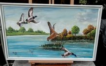 Original  painting of ducks in flight - framed