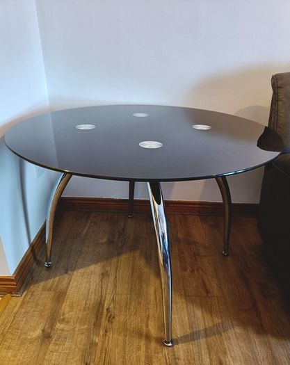 Round Glass & Chrome Dining Table with 2 Chairs (Can Sell Separately)