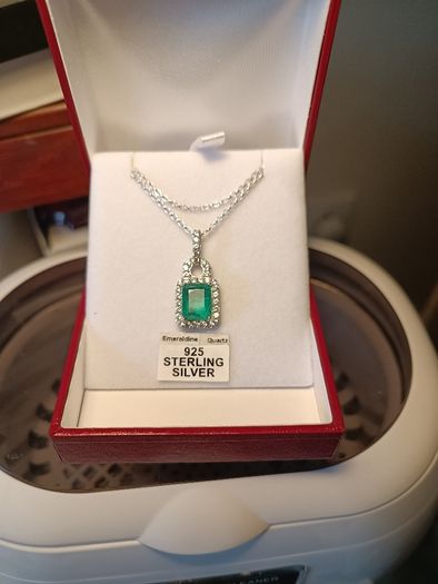Beautiful Emeraldine & Zircon Pendant in Rhodium Plated Sterling Silver