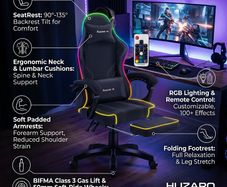Huzaro Force 3.7 RGB Black Gaming Chair Ergonomic RGB Gaming Chair with Footrest