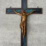 Antique large Ecleastical copper and glass cross crucifix Image 3
