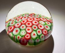 Close Pack Millefiori Paperweight - Red White Green - Complex Canes Possibly Murano