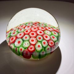 Close Pack Millefiori Paperweight - Red White Green - Complex Canes Possibly Murano