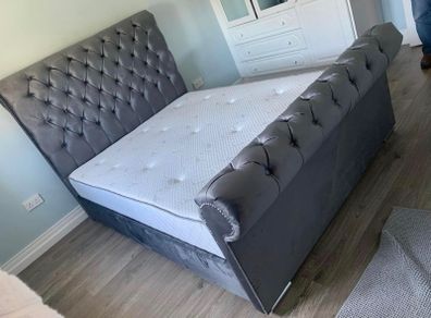Sleigh bed frame with mattress