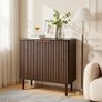 Coffee Bar Cabinet, Mid Century Fluted Coffee Bar Table with 2-Tier Storage, Buffet Stand Cabinet with Barn Door, Sideboard Buffet Station for Living Room, Entryway, 80 x 37.5 x 80 cm Walnut Image 8