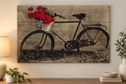 Vintage Bicycle Canvas Wall Art with Red Roses Large Decorative Picture