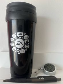 EA mug, badge holder and pen
