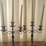 Pair of Vintage Brass and Black Metal 3-Arm Candelabrum Image 2