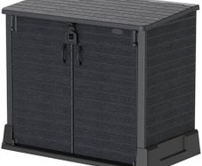 Cedargrain StoreAway 850L Plastic Garden Storage Shed - Outdoor Storage Shed, Wheelie bin box, Durable Construction, Ideal for Tools, BBQs & 2x 120L Garbage Bins, 130x74x110 cm, Dark Grey
