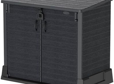 Cedargrain StoreAway 850L Plastic Garden Storage Shed - Outdoor Storage Shed, Wheelie bin box, Durable Construction, Ideal for Tools, BBQs & 2x 120L Garbage Bins, 130x74x110 cm, Dark Grey