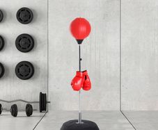 Standing Punching Bag Adjustable Height 126-144 cm with Gloves, Pump and Weighted Base for Children and Beginners - Red