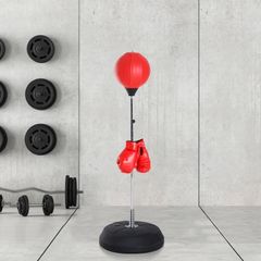 Standing Punching Bag Adjustable Height 126-144 cm with Gloves, Pump and Weighted Base for Children and Beginners - Red