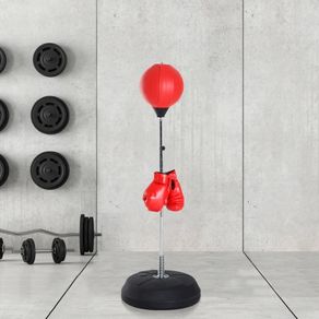 Standing Punching Bag Adjustable Height 126-144 cm with Gloves, Pump and Weighted Base for Children and Beginners - Red