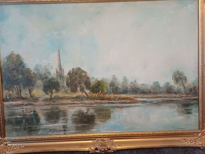 Pair of Huge Vintage Framed Artworks (105x75cm) - Matching Luxury Frames