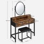 _Dressing Table, Dressing Table with Stool, Cosmetic Table with Oval Mirror and Open Compartment, Drawers, Industrial Design, for Bedroom, Dressing Room, Vintage Brown/Black Image 3