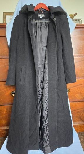 De La Creme Black Long Wool-Blend Hooded Coat - 10