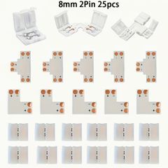 25pcs 2Pin/4 Pin LED Light Strip Connectors Set Including Screw Clips, 8Mm/10Mm 4 Pin LED Connectors, Cuttable T, L Shape PCB Board for SMD 5050 RGB Strip Lights Gapless Connector