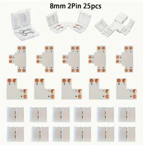 25pcs 2Pin/4 Pin LED Light Strip Connectors Set Including Screw Clips, 8Mm/10Mm 4 Pin LED Connectors, Cuttable T, L Shape PCB Board for SMD 5050 RGB Strip Lights Gapless Connector