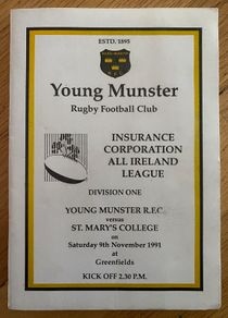 1991 Young Munster v St. Mary's College - AIL Division 1 Rugby Programme