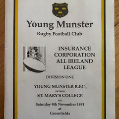 1991 Young Munster v St. Mary's College - AIL Division 1 Rugby Programme