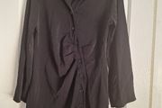 Dress/Black Asymmetric Button Down Ruched Shirt Dress .. Price Drop