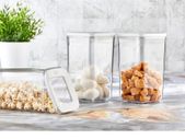 12x1200 ml 12 PCS Kitchen Food Storage Box Container Set Organizer Square Vacuum Lid Airtight Jars Pantry Noodle Legume Cereals Rice Pasta