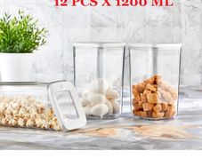 12x1200 ml 12 PCS Kitchen Food Storage Box Container Set Organizer Square Vacuum Lid Airtight Jars Pantry Noodle Legume Cereals Rice Pasta