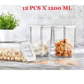 12x1200 ml 12 PCS Kitchen Food Storage Box Container Set Organizer Square Vacuum Lid Airtight Jars Pantry Noodle Legume Cereals Rice Pasta