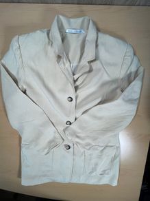 St Michael's Beige Silk\Linen Single Breasted Blazer Womens UK 16 -Shoulder Pads