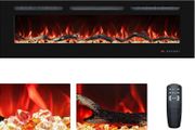 127cm Electric Fireplace Inserts, Recessed and Wall Mounted Fireplace Heater, Linear Fireplace/Thermostat, Remote &amp; Touch Screen, Multicolor Flame, Timer, Log &amp; Crystal, 750W/1500W