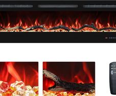 127cm Electric Fireplace Inserts, Recessed and Wall Mounted Fireplace Heater, Linear Fireplace/Thermostat, Remote & Touch Screen, Multicolor Flame, Timer, Log & Crystal, 750W/1500W