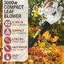 Leaf Blower - 3000W - Lightweight 1.8kg - Detachable Tubes to Save Space - Easy Click-In Assembly and Quick Start Button - Compact Design - 6M Power Cable (FREE POSTAGE) Image 2