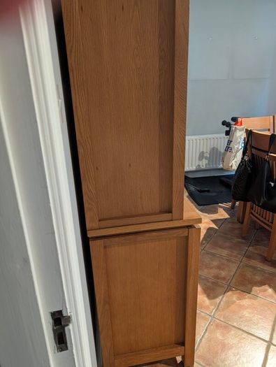 Complete Solid Oak Dining & Living Room Set Table & 6 Chairs, Dresser & Bookcase