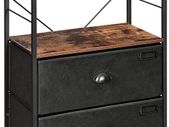 _Bedside Table, Nightstand with Shelves, Side Table with Drawers in Fabric, Wood Surface, Metal Frame, Industrial Style, Rustic Brown and Black