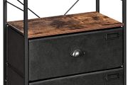 _Bedside Table, Nightstand with Shelves, Side Table with Drawers in Fabric, Wood Surface, Metal Frame, Industrial Style, Rustic Brown and Black