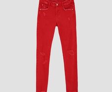 Zara destroyed ripped raw hem red skinny jeans size 6 BNWT