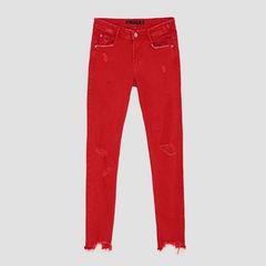 Zara destroyed ripped raw hem red skinny jeans size 6 BNWT