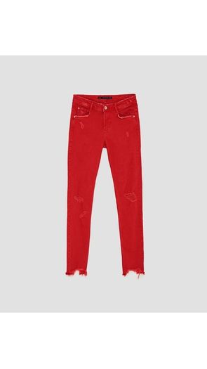 Zara destroyed ripped raw hem red skinny jeans size 6 BNWT