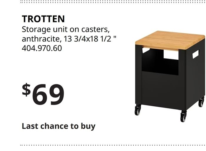 IKEA TROTTEN storage unit on castors with wooden top