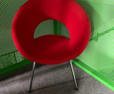 red designer chair.